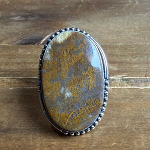 Vintage Moss Agate Quartz Gemstone Ring Size 7 Silver 925 Women Jewelry Boho